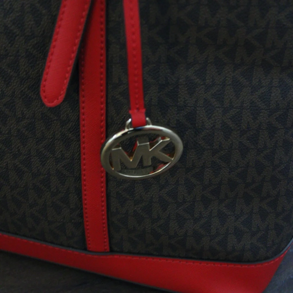 Michael Kors Red Trim Signature Tote Bag - Picture 6 of 11